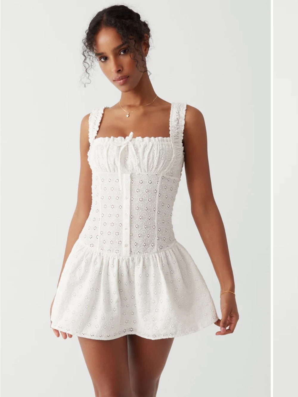 Frankie’s Bikinis Christa White Eyelet Mini Ruffle Dress